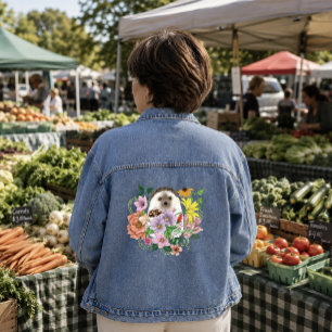 Veste En Jean Hérisson Mignon Fleurs Sauvages Colorées Forêt