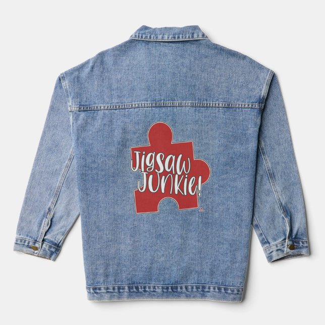 Veste En Jean Hey Jigsaw Junkie Puzzle Hobby Logo Fun Art (Verso)