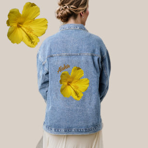 Veste En Jean Hibiscus jaune tropical Aloha hawaïen hawaïen