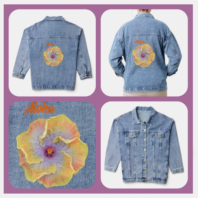 Veste En Jean Hibiscus tropical jaune et Lilac Aloha hawaïen (Créateur téléchargé)