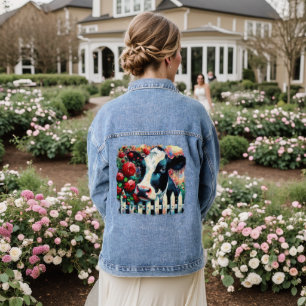 Veste En Jean Holstein Picket de vache clôture Roses rouges Noir