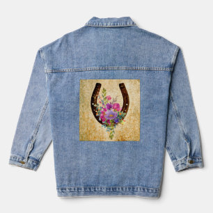 Veste En Jean Horseshoe Rustique Aquarelle Florale Bonne chance