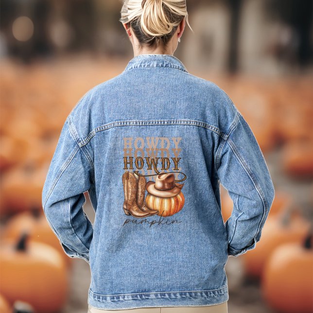 Veste En Jean Howdy Citrouille Cowgirl Western Denim Jacket (Howdy Pumpkin Cowgirl Western Denim Jacket)