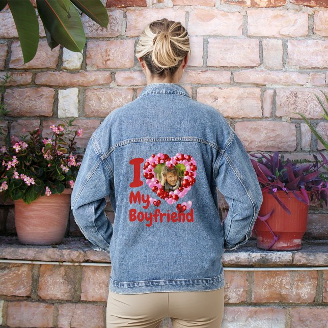 Veste En Jean I Love My Boyfriend Photo personnalisée (I Love My Boyfriend Custom Photo Denim Jacket Plants)