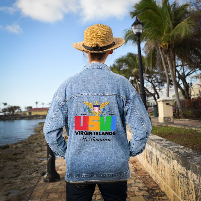 Veste En Jean Îles Vierges américaines St. Thomas USVI Tropical (U.S. Virgin Islands St. Thomas USVI Tropical Denim Jacket is great to wear with the USVI flag. )