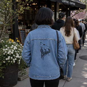 Veste En Jean Illustration à l'encre de loup noir tribal creusan