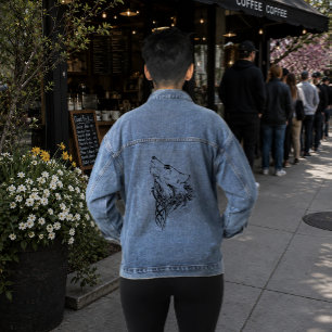 Veste En Jean Illustration à l'encre de loup noir tribal creusan
