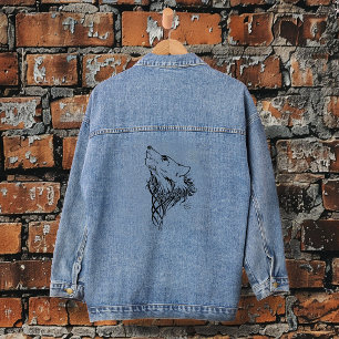 Veste En Jean Illustration à l'encre de loup noir tribal creusan