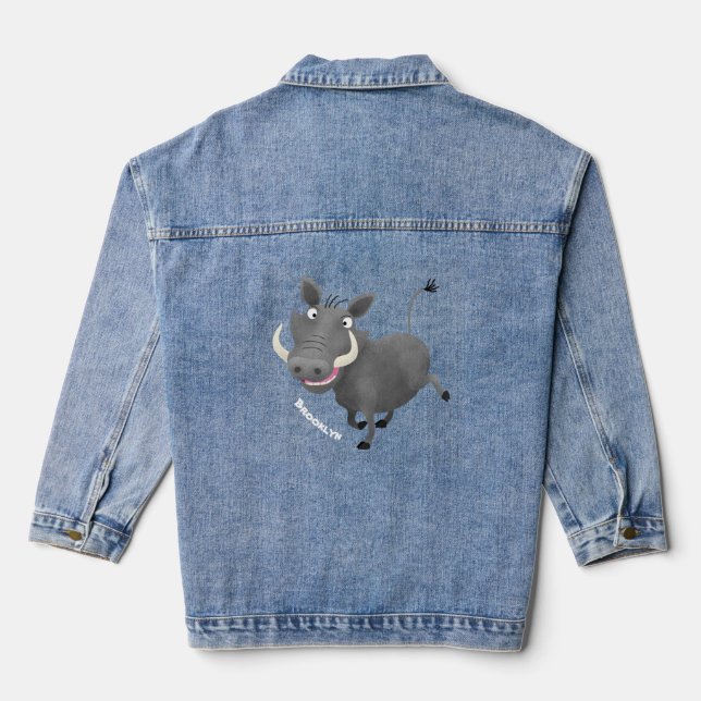Veste En Jean Illustration amusante d'un cochon de phacochère af (Verso)