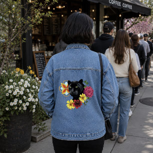 Veste En Jean Illustration botanique florale de panthère noire a