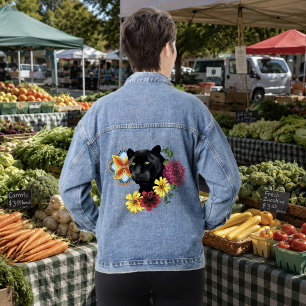 Veste En Jean Illustration botanique florale de panthère noire a