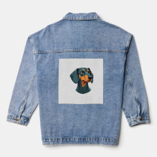 Veste En Jean Illustration d'art rétro de portrait de teckel vin