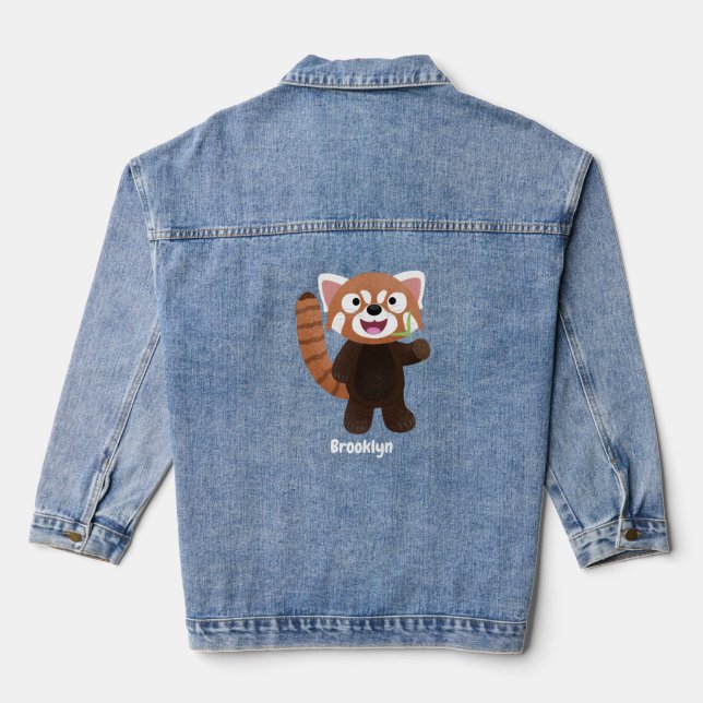 Veste En Jean Illustration de panda rouge mignon (Verso)