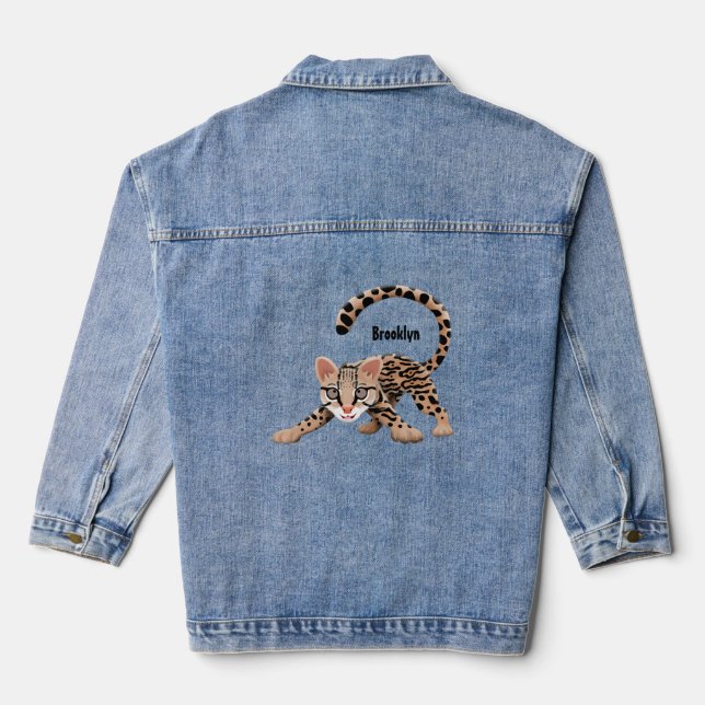 Veste En Jean Illustration d'ocelot mignon (Verso)