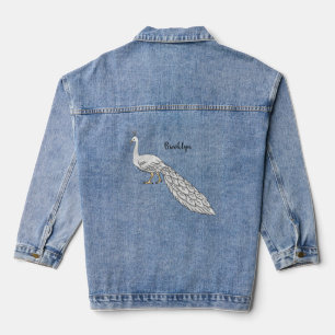 Veste En Jean Illustration d'oiseau de paon blanc