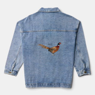 Veste En Jean Illustration d'oiseau faisan à cou circulaire