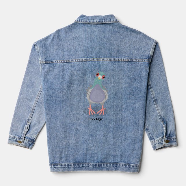 Veste En Jean Illustration drôle de pigeon curieux (Verso)
