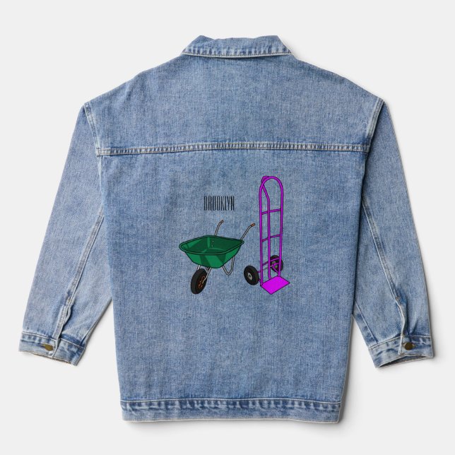 Veste En Jean Illustration du chariot à roues et du chariot à ma (Verso)