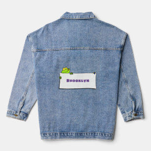 Veste En Jean Illustration du panneau de grenouille verte mignon