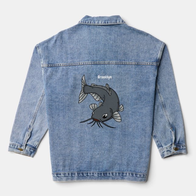 Veste En Jean Illustration du poisson-chat mignon (Verso)
