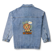 Veste en jean illustrée de lion orange jaune