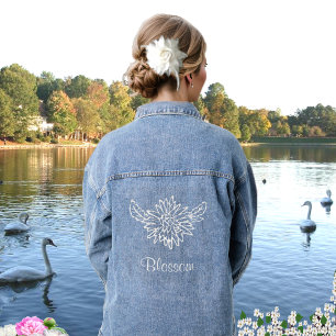 Veste En Jean Image floral blanc et texte de floraison