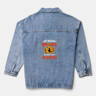 Veste En Jean Infirmière Halloween Balai Cassé Sorcière Graphiqu