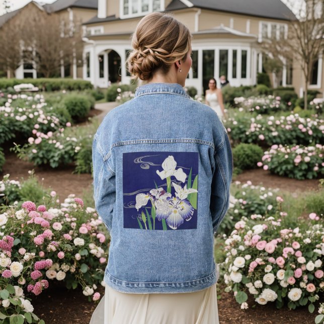 Veste En Jean Iris blancs et bleus (Mariage Retour)