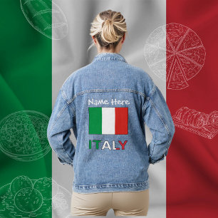 Veste En Jean Italie - Drapeau italien - Personnalisation blanch