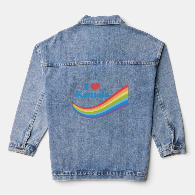 Veste En Jean J'Aime Kamala Arc-En-Ciel Mignonne Élection Longue (Verso)