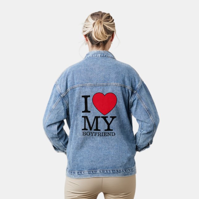 Veste En Jean J'aime mon petit ami coeur Valentine jour coutume (Modèle)