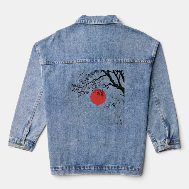 Veste En Jean Japanese Red Sun & Brush Tree Art (Verso)