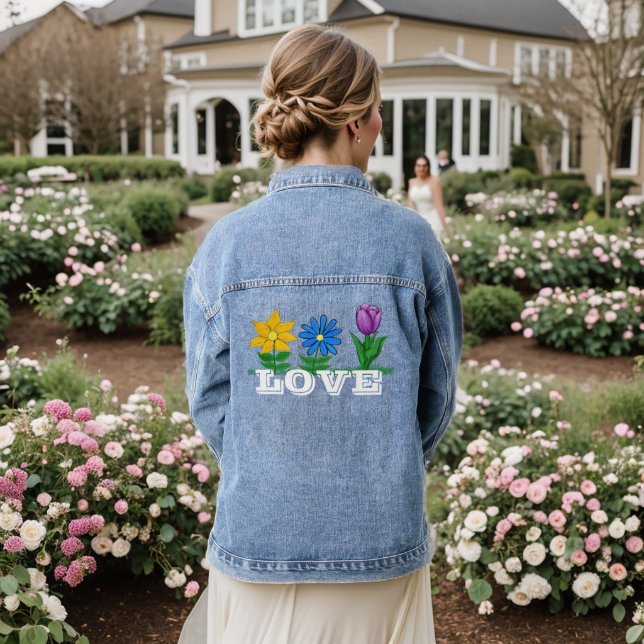 Veste En Jean Jaune Bleu Violet Fleurs Aimer (Mariage Retour)