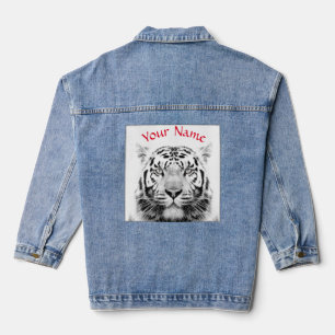 VESTE EN JEAN JEAN JACKET NOM PERSONNALISÉ TIGRE NOIR ET BLANC