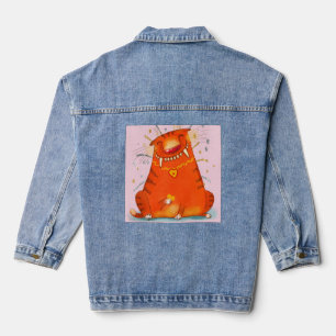 Veste En Jean Jean Veste avec Comical Orange Cat