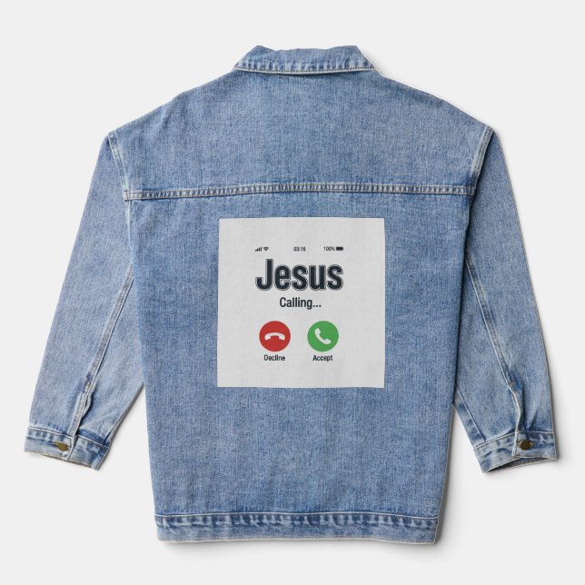 Veste En Jean Jésus appelant l'écran du téléphone Conception de  (Verso)