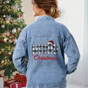 Veste En Jean Joli Buffle noir et blanc Plaid Joyeux Noël