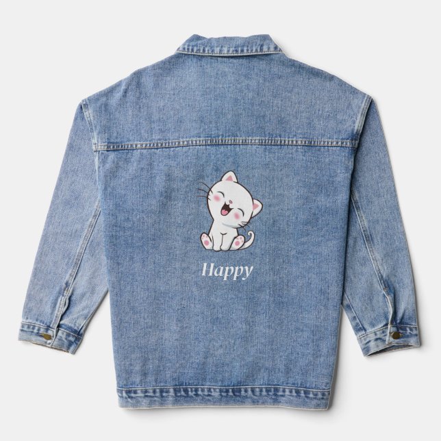 Veste En Jean Joli chat heureux et texte modifiable (Verso)