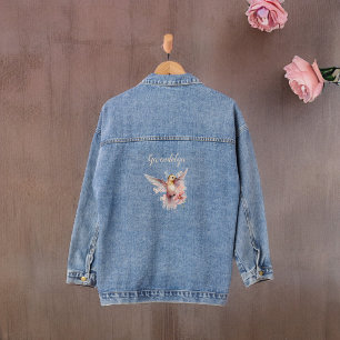 Veste En Jean Joli colibri rose Peacht avec nom de monogramme