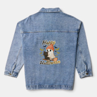 Veste En Jean Joli Fantôme Et Chat Noir Bon Halloween Denim