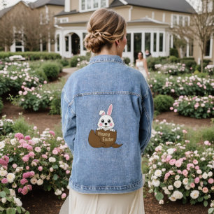 Veste En Jean Joli lapin blanc dans un oeuf au chocolat Joyeux P