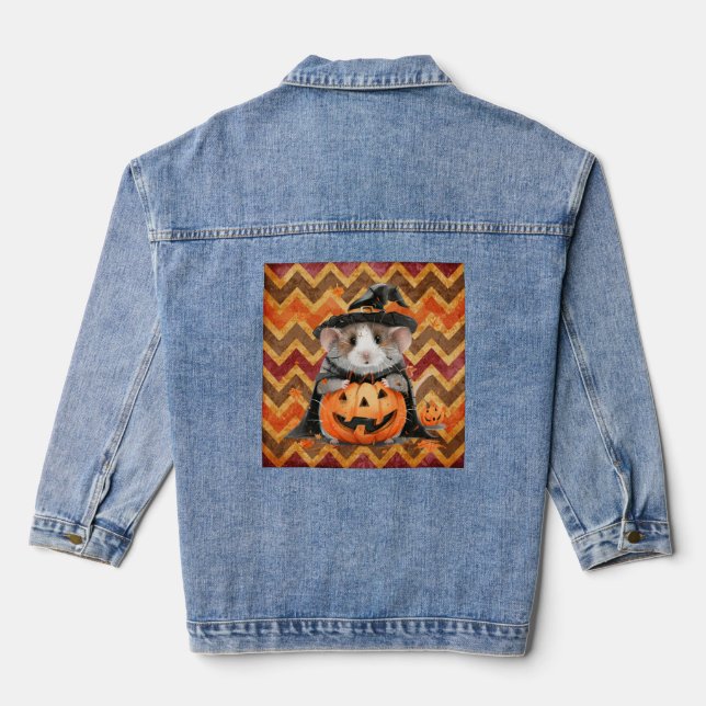 Veste En Jean Jolie Sorcière Guinée Cochon Halloween Chevron (Verso)