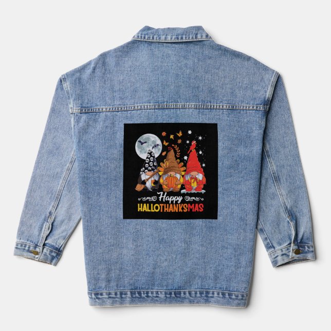 Veste En Jean Joyeux Hallothanksmas Gnomes Halloween Thanksgivin (Verso)