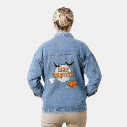 Veste En Jean Joyeux Halloween avec des citrouilles, des chauves