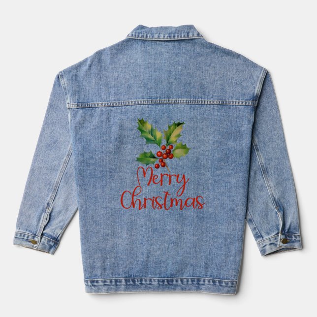 Veste En Jean Joyeux Noël, Poinsettia Berries Design Femmes (Verso)