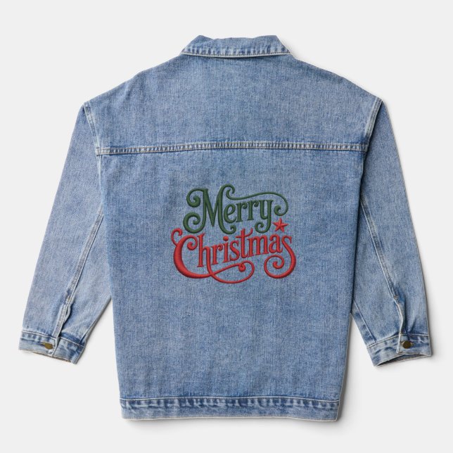 Veste En Jean Joyeux Noël Retro Broderie Typographie (Verso)