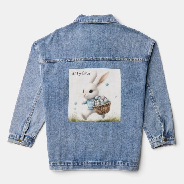 Veste En Jean Joyeux pâques, lapin de Pâques marchant avec des o (Verso)