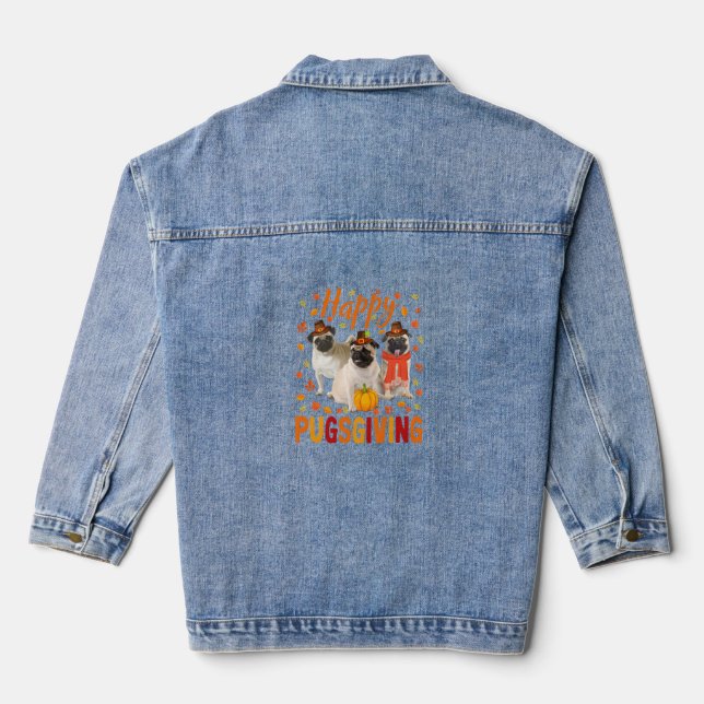 Veste En Jean Joyeux Pugsgiving mignon Thanksgiving Carlin Chien (Verso)