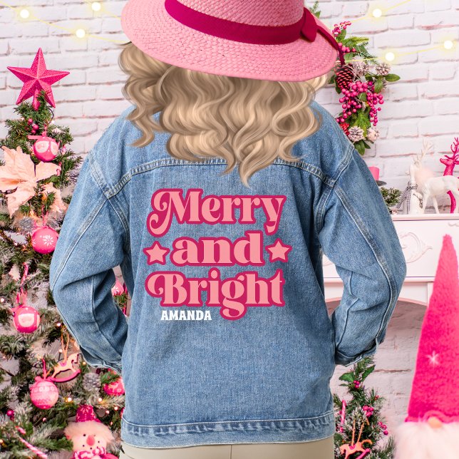 Veste En Jean Joyeux rose et brillant Noël Nom personnalisé (Créateur téléchargé)