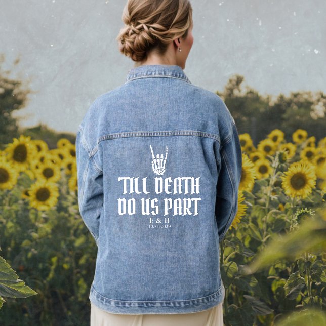 Veste En Jean Jusqu'à la mort Faisons-nous partie Skeleton perso (Till Death Do Us Part Custom Skeleton Weddding Denim Jacket
)